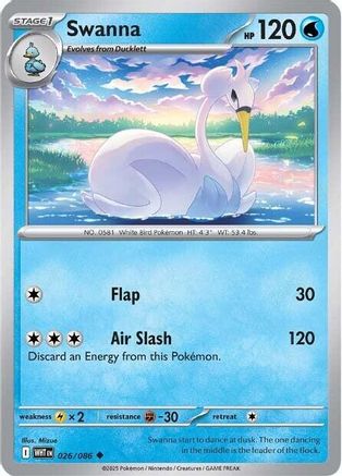 Swanna 026/086  - Reverse Holofoil SV White Flare - Uncommon