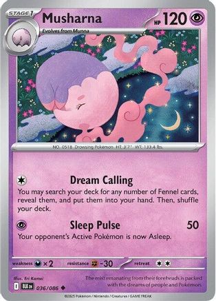 Musharna 036/086  - Reverse Holofoil SV Black Bolt - Uncommon
