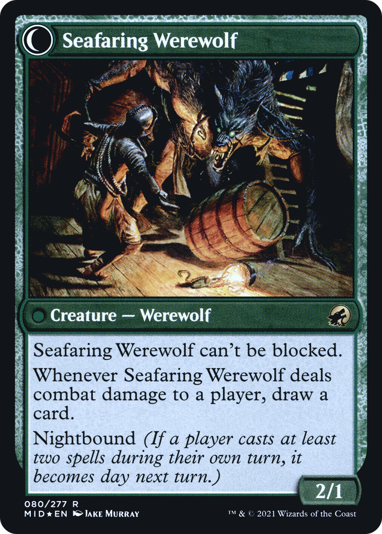 Suspicious Stowaway // Seafaring Werewolf (PRE-80S) - Innistrad: Midnight Hunt Promos: (Double Faced Transform) Foil