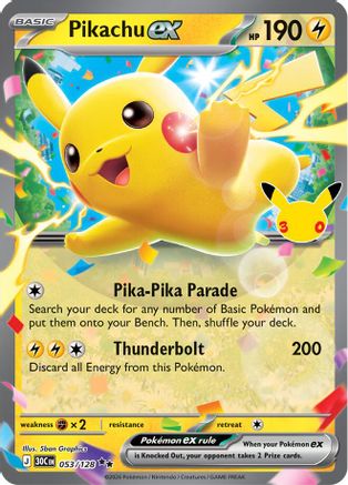 Pikachu ex 053/128  - Holofoil ME 30th Celebration - Double Rare