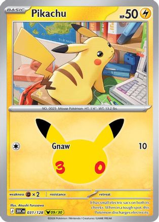 Pikachu 031/128  - Holofoil ME 30th Celebration - Pikachu Rare