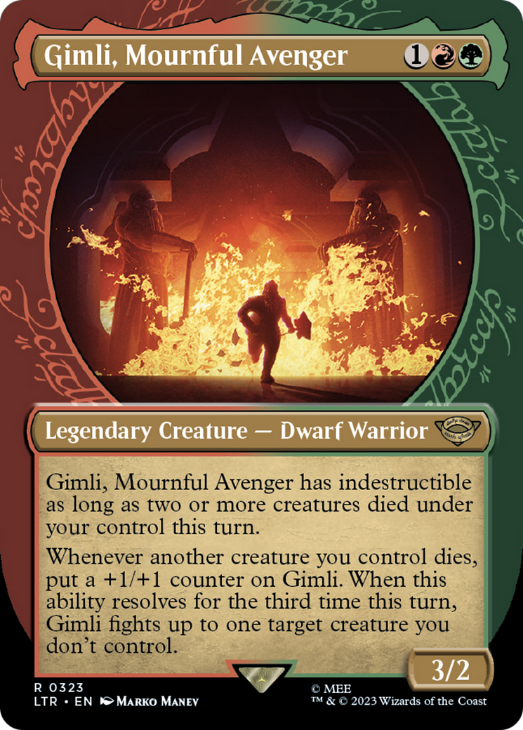 Gimli, Mournful Avenger (LTR-323) - The Lord of the Rings: Tales of Middle-earth: (Showcase) (Borderless) Foil