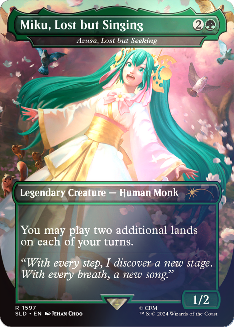 Azusa, Lost but Seeking (SLD-1597) - Secret Lair Drop / Miku, Lost but Singing (Borderless) Foil