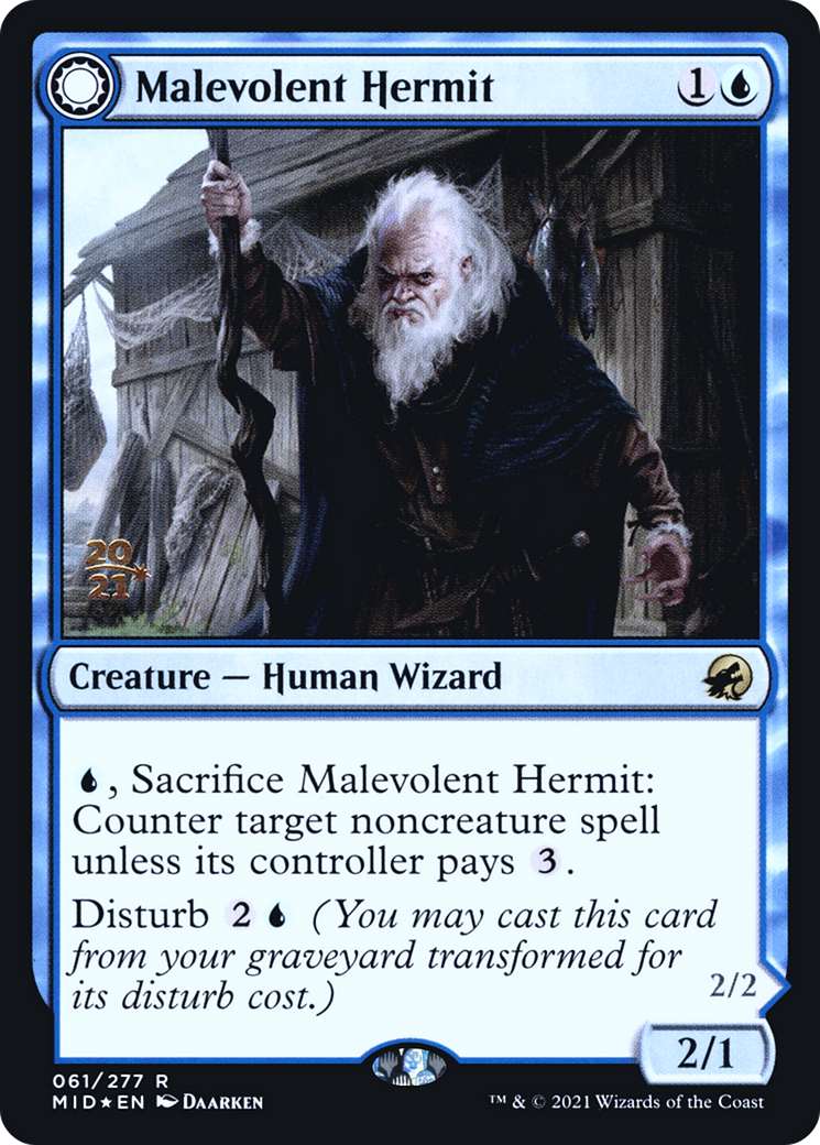 Malevolent Hermit // Benevolent Geist (PRE-061) - Innistrad: Midnight Hunt Promos: (Double Faced Transform) Foil