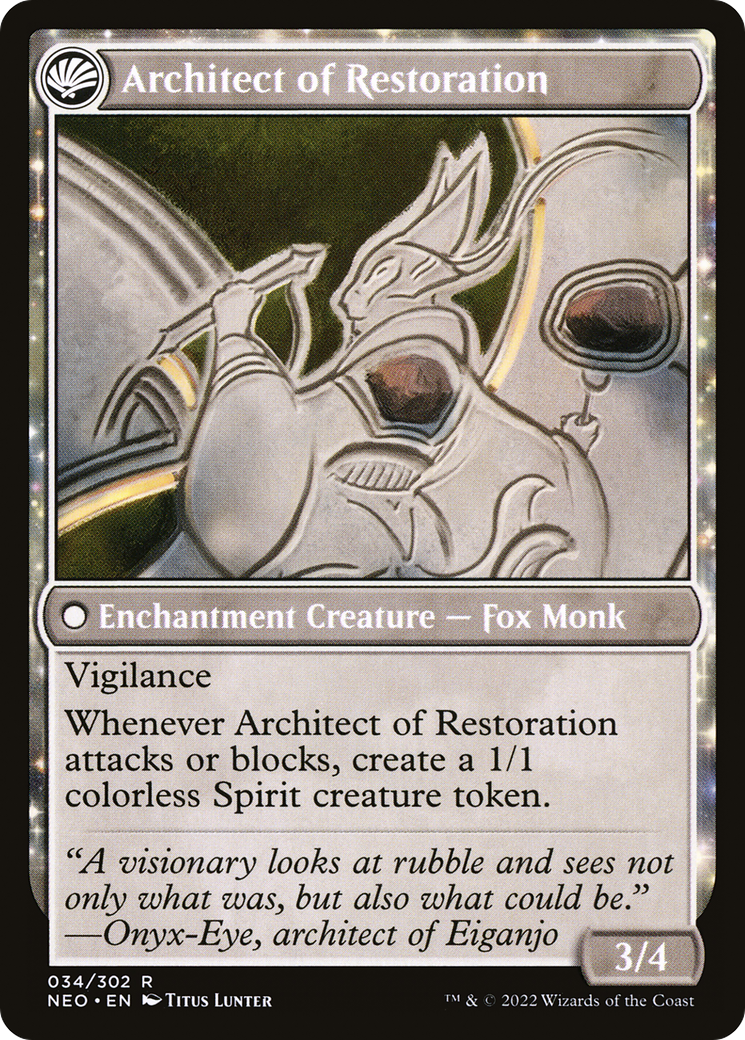 The Restoration of Eiganjo // Architect of Restoration (NEO-034) - Kamigawa: Neon Dynasty: (fandfc, enchantment)