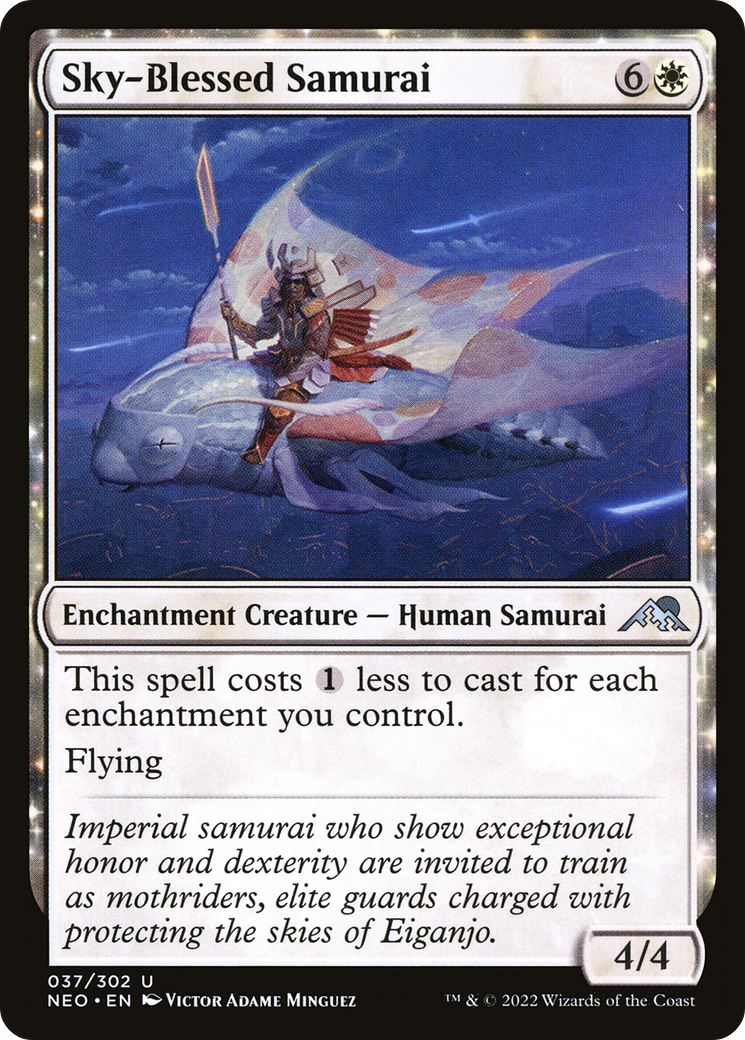 Sky-Blessed Samurai (NEO-037) - Kamigawa: Neon Dynasty: (enchantment) Foil