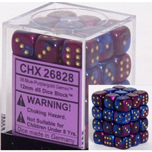 Gemini 12mm d6 Blue-Purple/Gold Block (36)