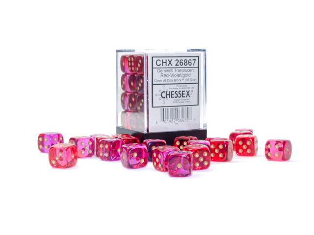 Gemini 12mm d6 Translucent Red-Violet/Gold Block (36)