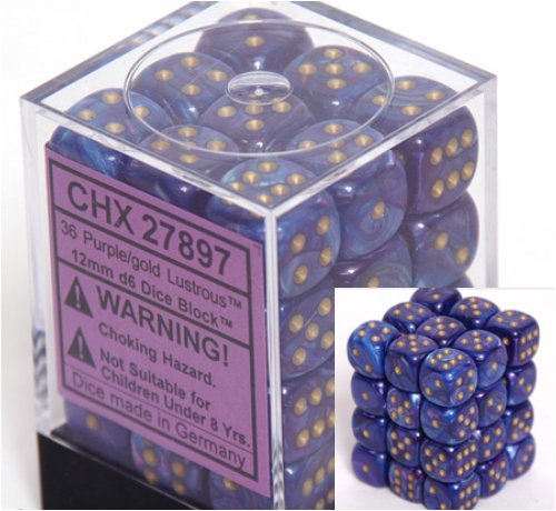 Lustrous 12mm d6 Purple/Gold Block (36)