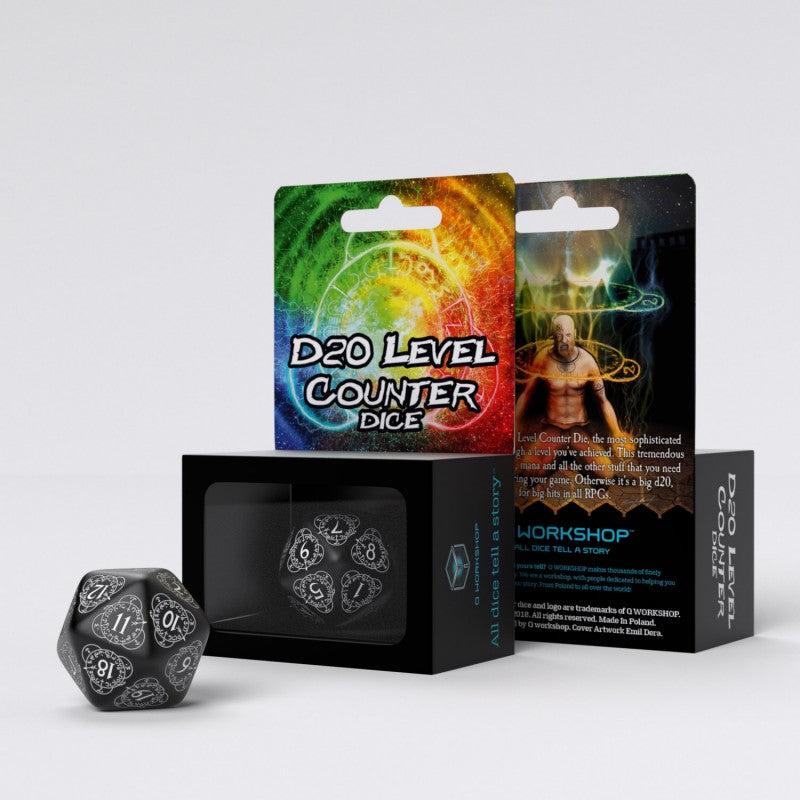 Q Workshop - D20 Black & White Card Game Level Counter