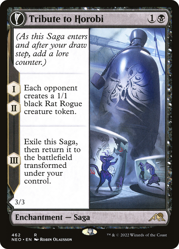 Tribute to Horobi // Echo of Death's Wail (NEO-462) - Kamigawa: Neon Dynasty: (Extended Art, fandfc, enchantment)