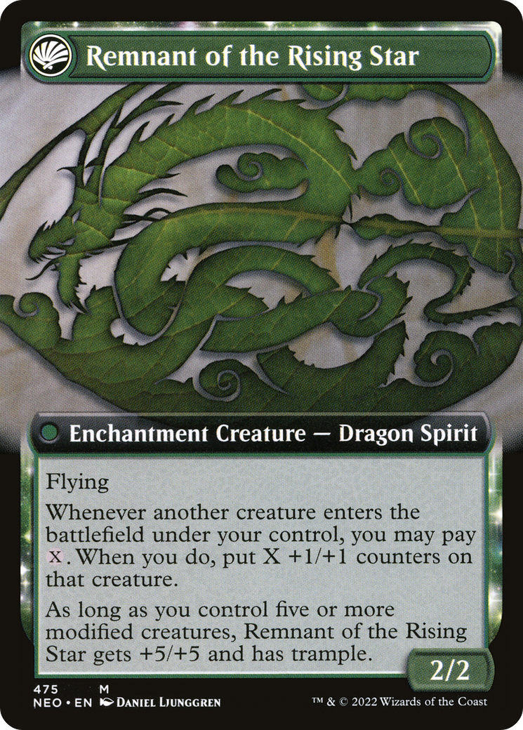 Jugan Defends the Temple // Remnant of the Rising Star (NEO-475) - Kamigawa: Neon Dynasty: (Extended Art, fandfc, enchantment)
