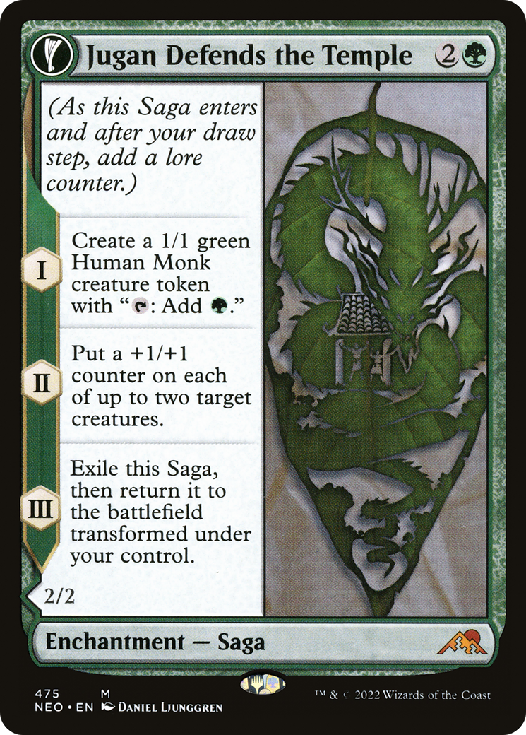 Jugan Defends the Temple // Remnant of the Rising Star (NEO-475) - Kamigawa: Neon Dynasty: (Extended Art, fandfc, enchantment)
