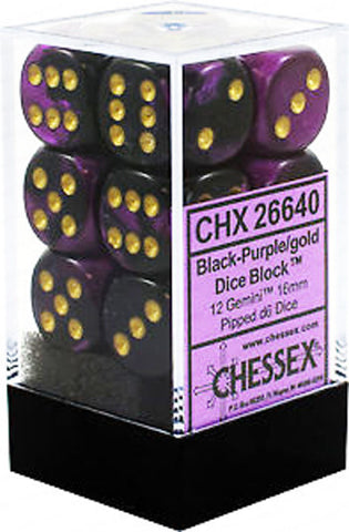 CHX 26640 D6 Gemini 16mm d6 Black-Purple/gold Dice Block