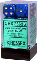 CHX 26636 D6 Gemini 16mm d6 Blue-Green/gold Dice Block