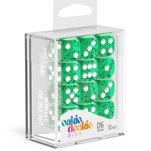 Oakie Doakie Dice D6 16 mm Translucent - Green (12)