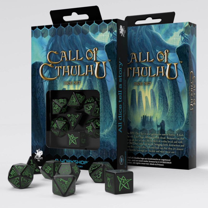 Q Workshop Call Of Cthulhu Black & Green Dice Set 7