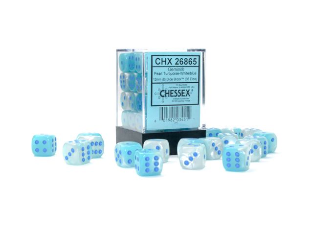 CHX 26865 Gemini 12mm d6 Pearl Turquoise-White/Blue Luminary Block (36)