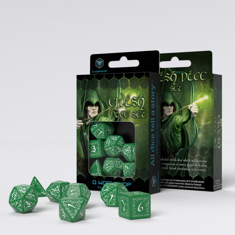 Q Workshop Elvish Green & White Dice Set 7