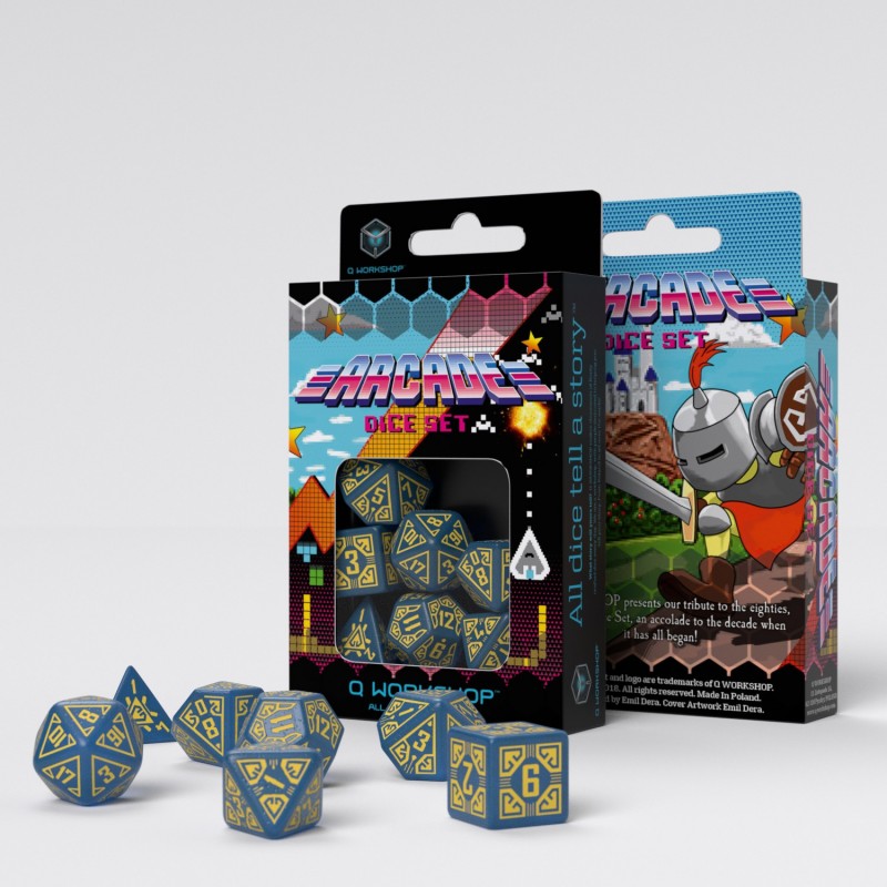 Q Workshop Arcade Blue & Yellow Dice Set 7