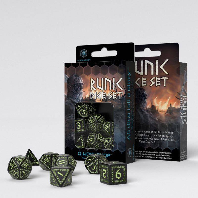 Q Workshop Runic Black & Glow-In-The-Dark Dice Set 7